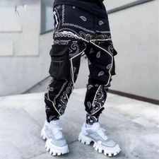 Cargo Pants Sweatpants Zip Pocket Men Pants Bandana Pattern Running Men Trousers