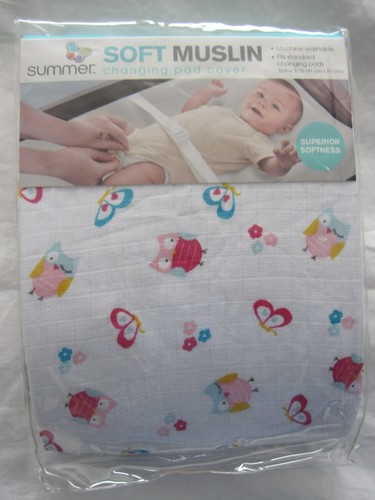 SUMMER INFANT Soft Muslin Diaper Changing Changer Pad Cover Owls Butterflies NEW