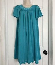 Vintage Small Shadowline Peignoir Teal Nightgown Gown/Robe Set Lingerie USA Made