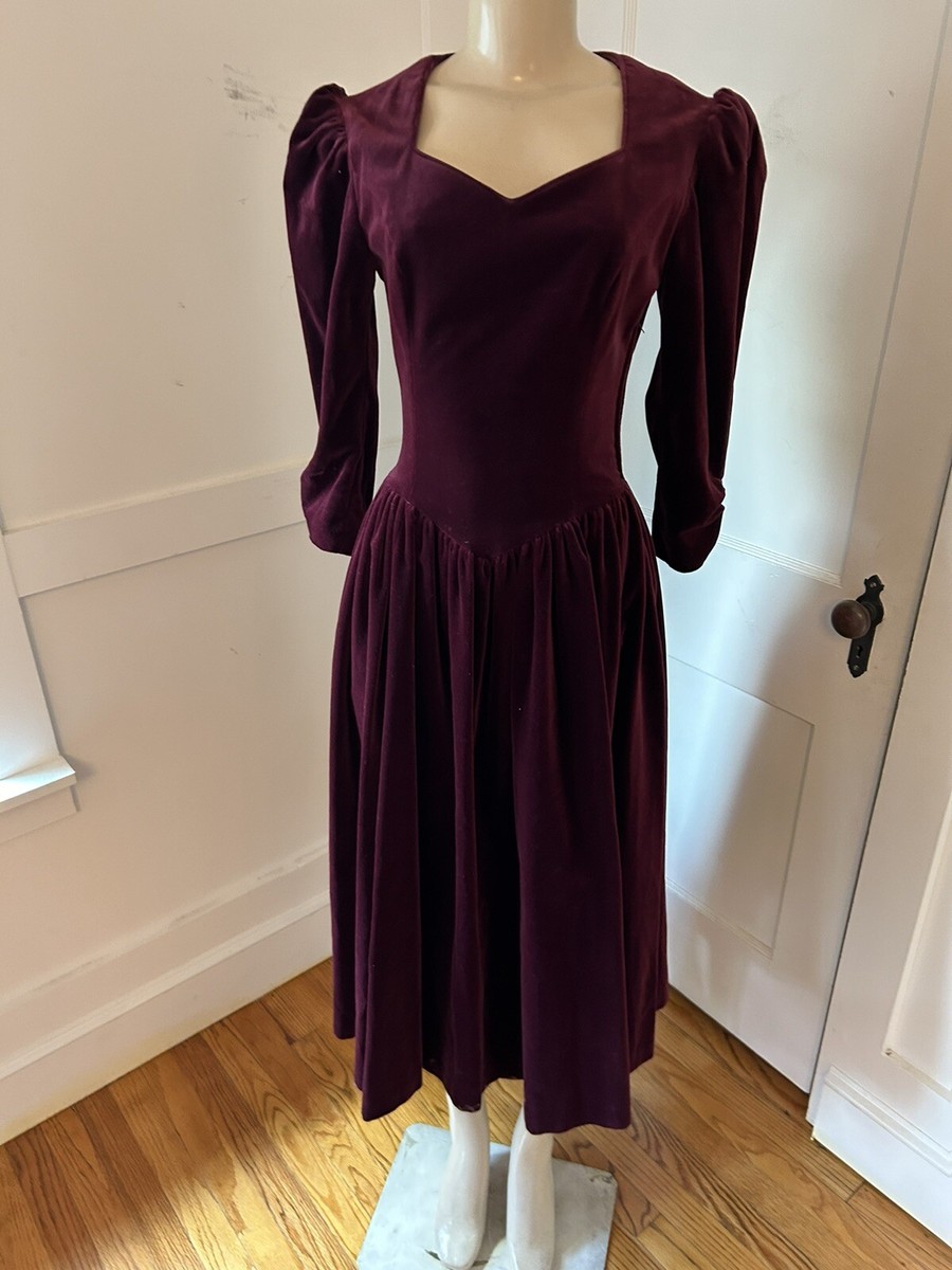 希少✨️LAURA ASHLEY 80sヴィンテージ ベルベットドレス❁パープル 80s Laura Ashley Purple and Black Cotton Velvet Party Dress