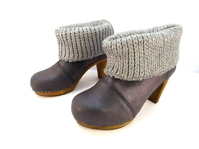 Sanita Wood Plateau Damen Stiefel Stiefeletten Boots mit Absatz Schwarz 