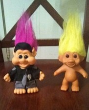 ITB Policeman Troll Doll purple hair and TNT naked troll doll yellow hair
