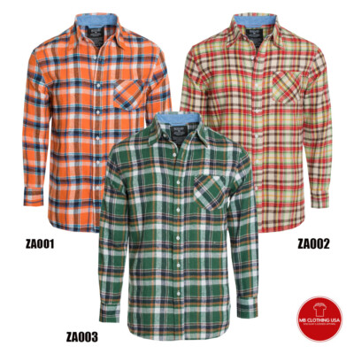 Men's Flannel Shirt Button Down Long 