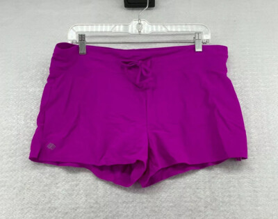 Zelos Womens Loose Fit Flat Front Drawstring Purple Swim Shorts Size Large