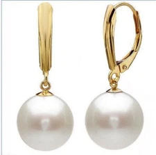 8/10/12/14MM White Round South Sea Shell Pearl 14K Gold Plated Earring