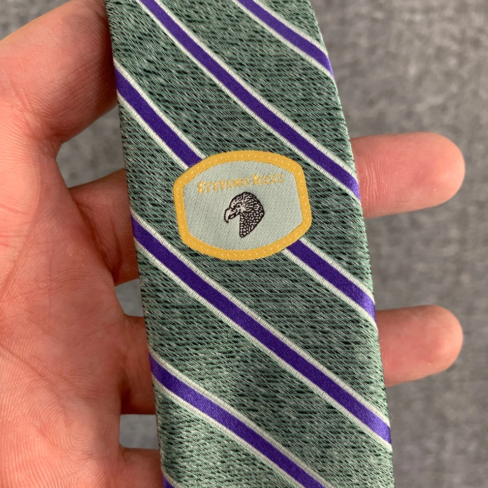Corbata Stefano Ricci Hombre Rayas Verdes Hecha en Italia Seda Moderna Dapper 61’ Foto 4 de 4