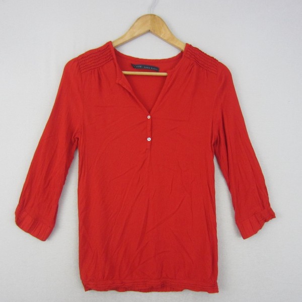 Zara Basic Top Womens Small 10 Orange Blouse Shirt Casual Ladies Coastal Resort