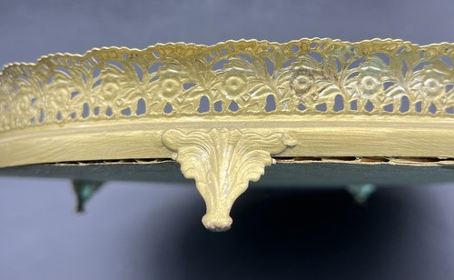 Vintage Filigree Mirror Vanity Tray Footed Oval Dresser Perfume Cosmetics Jewels - Picture 4 of 6