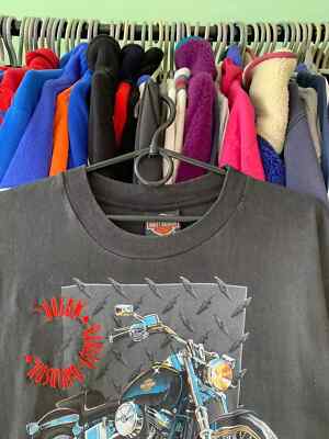 T-shirt Vintage Harley-Davidson Evolution Revolution 1996 Taille M Gris - Occasion Très Bon état