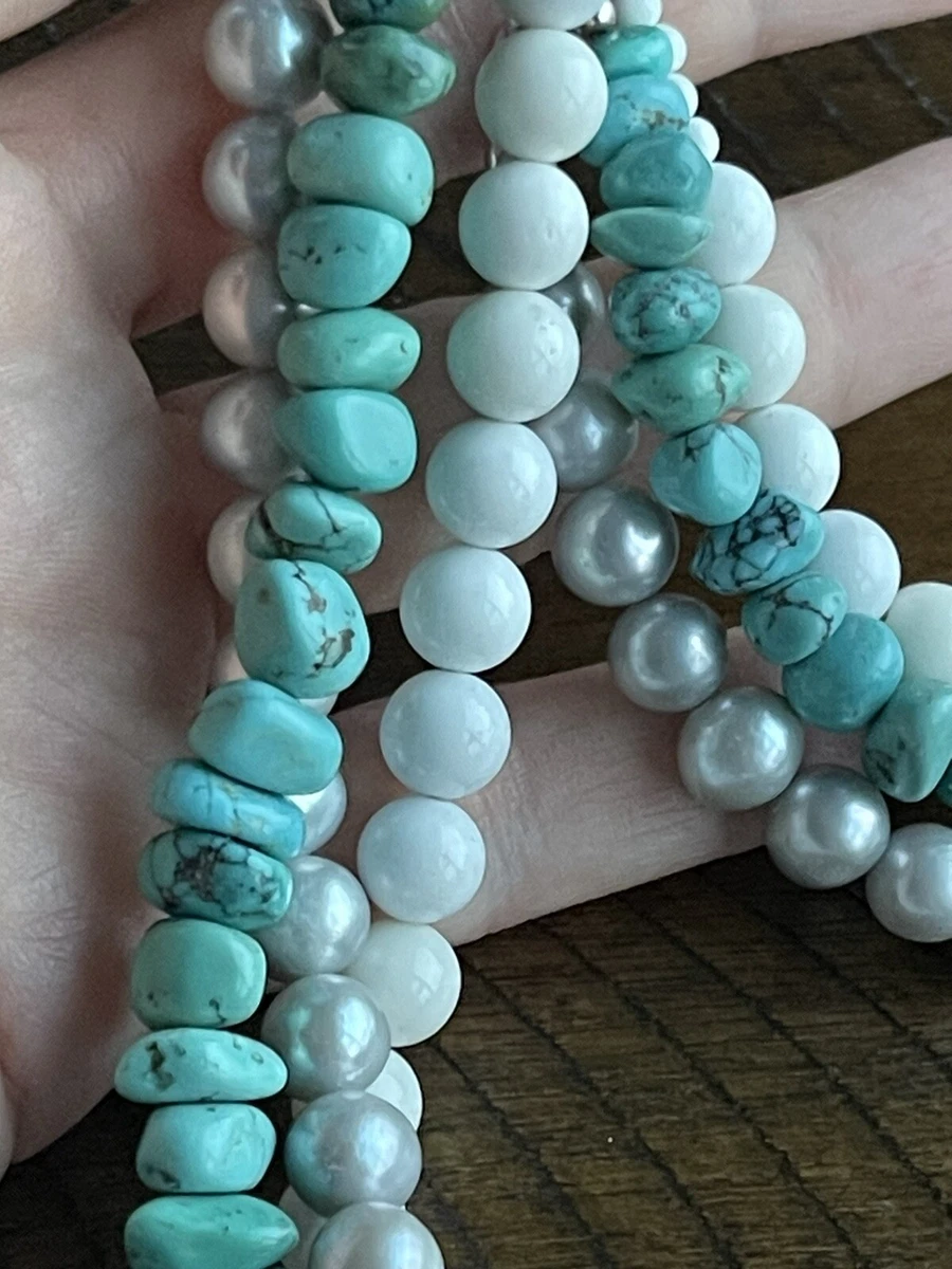 Sally C Treasures SX 3 Strand 925 Turquoise Pearls White Agate