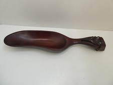 VINTAGE CARVED TIMBER TIKI STATUE MAORI CANOE BAILER SCOOP PAUA SIGNED RINHANA