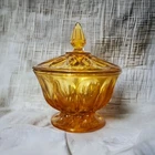 Vtg Anchor Hocking Amber Yellow Fairfield Covered Glass Candy Dish With Lid
