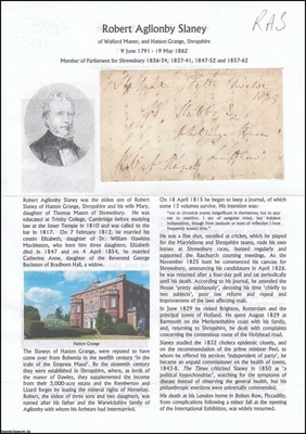 ROBERT AGLIONBY SLANEY OF WALFORD MANOR, AND HATTON GRANGE, SHROPSHIRE ...