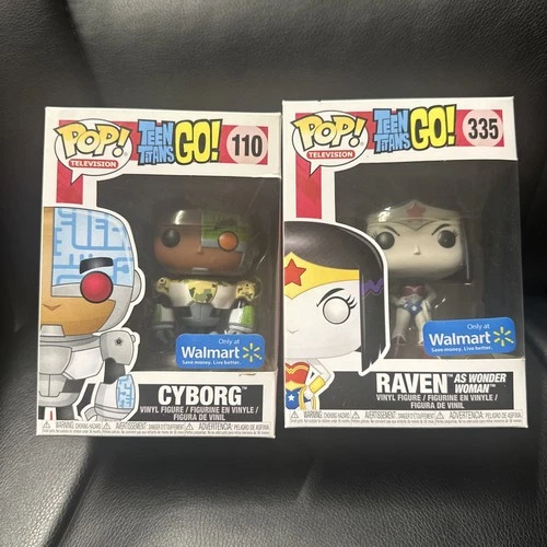 Funko Pop! Teen Titans Go! Cyborg & Raven As Wonder Woman 110 & 335 Lot Vaulted