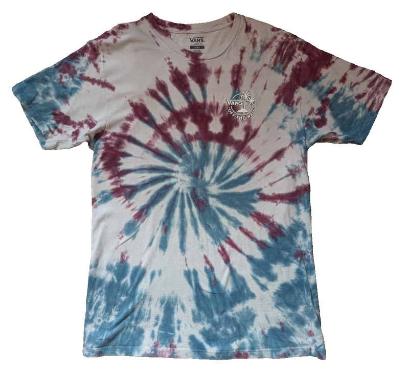 Vans Men's L Off The Wall Classic Fit Tie Dye T-Shirt Red Blue Spiral Cotton