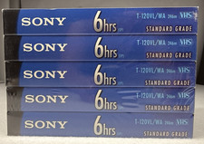 Sony T-120VL/WA VHS Blank Video Tapes 6 Hour Standard Grade New Sealed 5 Pack