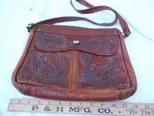 VTG Hand Tooled Saddle Brown Leather Western Floral Handbag Cowgirl, Hippie