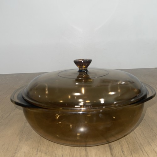 Corning Vision Ware Amber Glass Sauce Pan 1.5 L Pyrex Cookware Pot Lid Basket - Picture 5 of 11