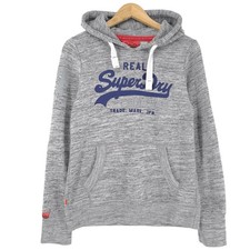 Vintage Superdry Hoodie Pullover Sweatshirt Women Grey Cotton Uy6 Size M