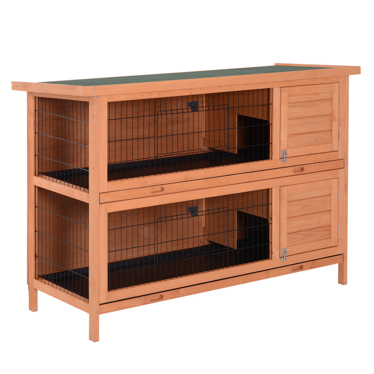 Pawhut Orange 54 Inch Large Rabbit Hutch Guinea Pig Hutches W/ Sliding Trays Outdoor In - Image 2