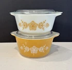 Vtg Pyrex MCM Butterfly Gold 2PC Casserole Set Lids 1.5 Pt #472 & 1.5 Qt #474