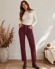 Quince Burgundy Corduroy Pants Womens 4 Straight Leg Organic Cotton 26 Inseam