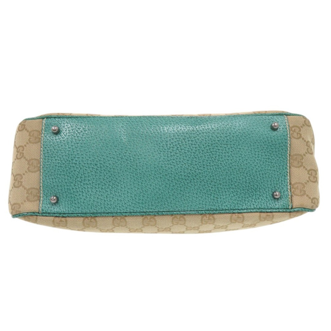 Gucci GG Canvas Tote Bag Beige Green Leather Used-Size Approx 38cm thumbnail 3