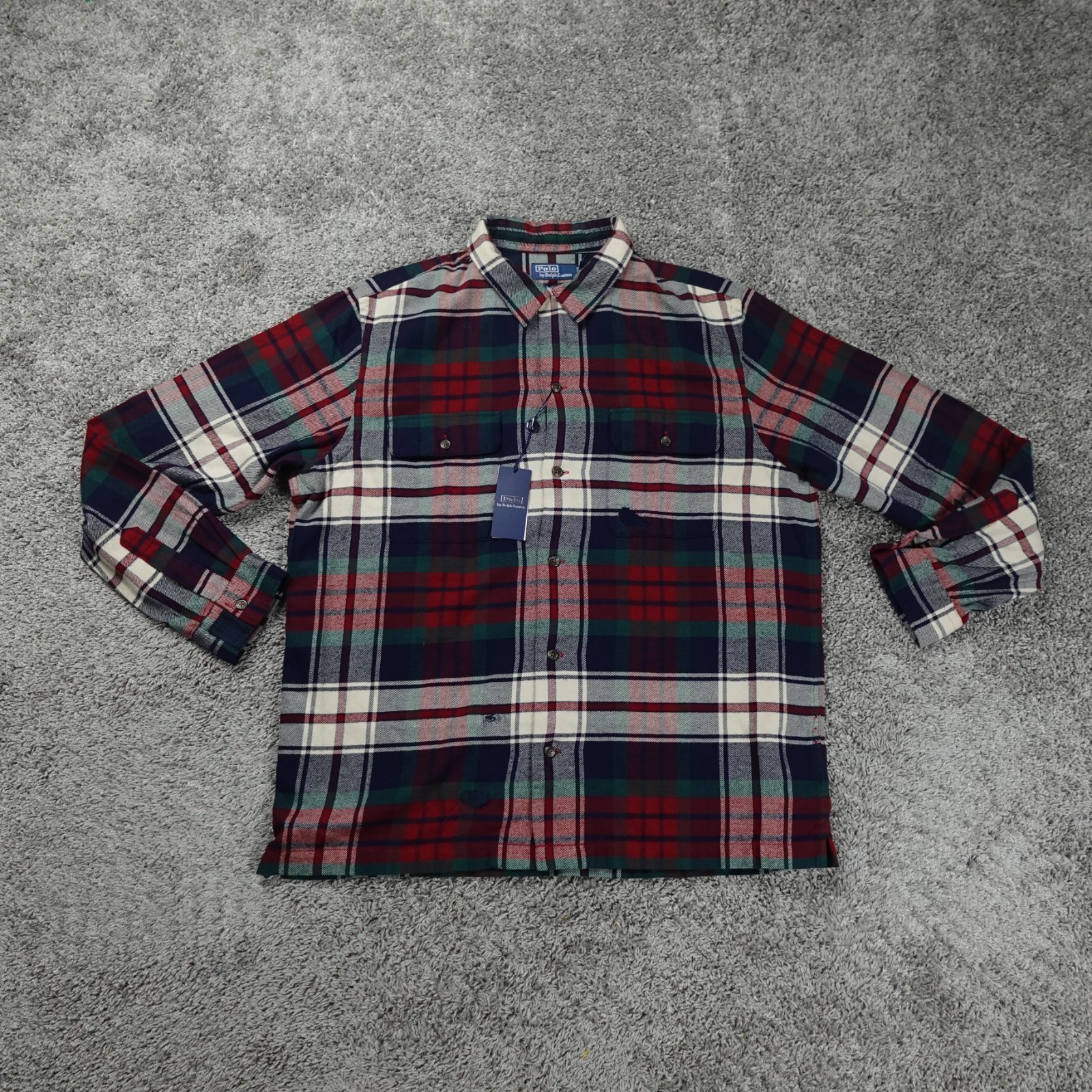 Polo Ralph Lauren Plaid Flannel Camp Shirt Distressed Mens Extra Large NWT