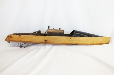 Vintage 1930s UK British Steam Powered Engine Boat Model Wooden Ship 27 Inch