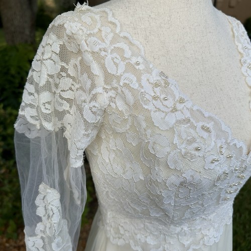 Vintage 1960s Alfred Angelo Edythe Vincent Wedding Dress Train Lace Floral - Picture 6 of 16