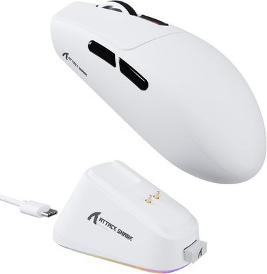 ATTACK SHARK G3PRO Kabellose Gaming Maus 25000 DPI Magnetische Ladestation Weiß