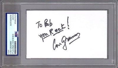 LOU GRAMM HAND SIGNED CUT SIGNATURE    FOREIGNER SINGER    TO BOB    PSA SLABBED