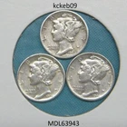 Mercury dime lot of 3, 1943-D, 1943-P, 1943-S.  90% silver coins