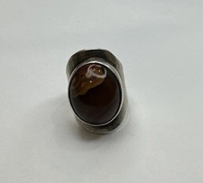 Vintage 925 Sterling Silver Brown Oval Stone Ring / Size 7