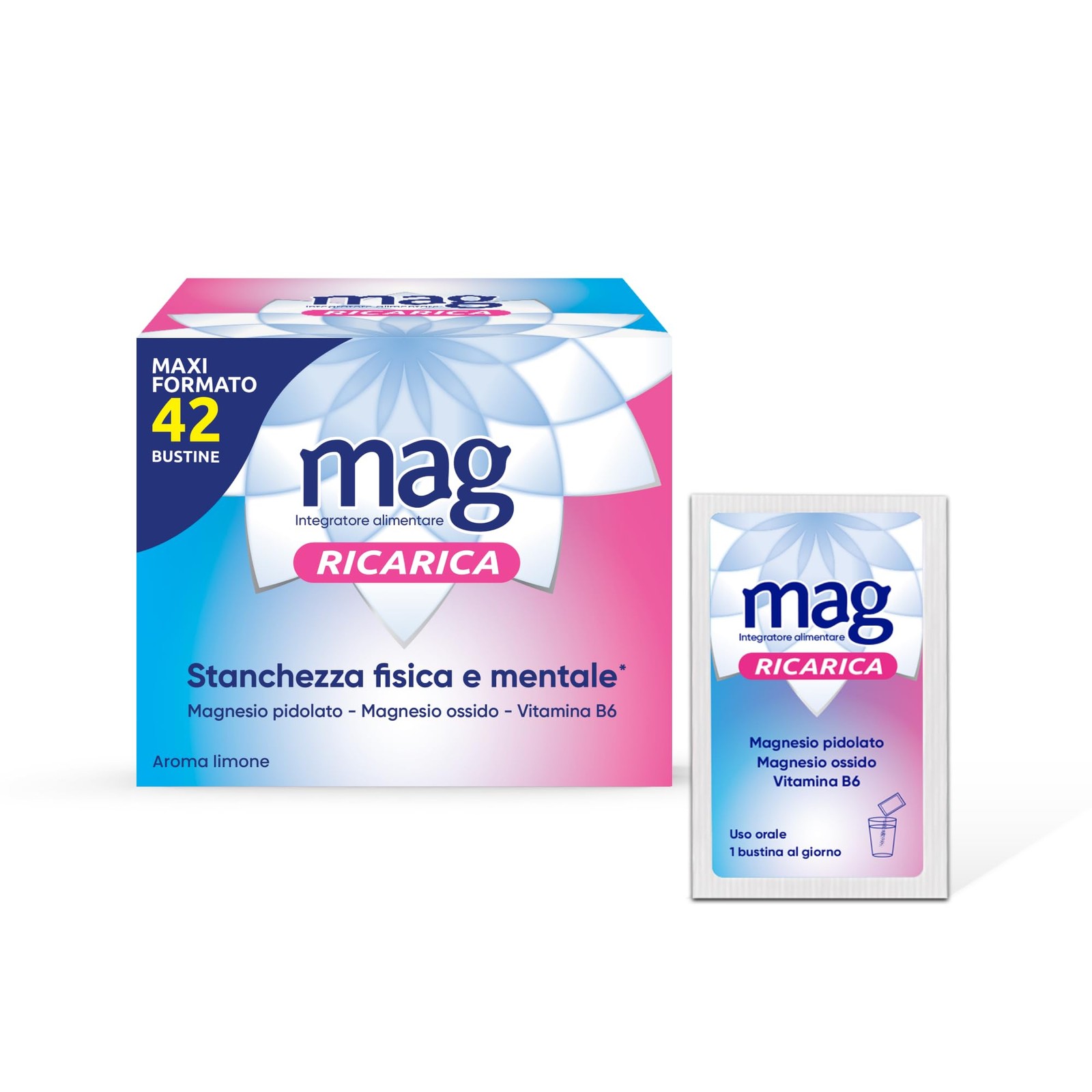 Mag Ricarica Magnesio Pidolato e Ossido - Integratore Stanchezza 24 Bustine