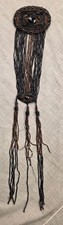 ANTIQUE EDWARDIAN BLACK JET GOLD BEADED DRESS APPPLIQUE W LONG FRINGE