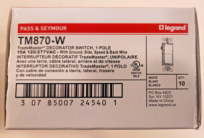 **Box of 10**  TM870-W Legrand Pass & Seymore Decora Rocker Flat Light Switch