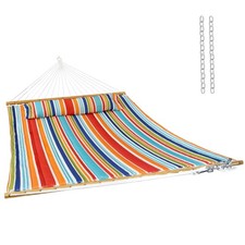 Sunnydaze Extra Large Quilted Hammock with Spreader Bars - Caribbean Stripe