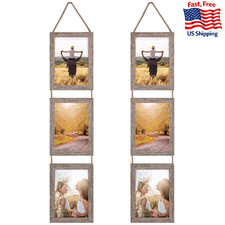 Lavezee 5x7 Hanging Collage Picture Frames, Rustic 6 Opening Vertical Set