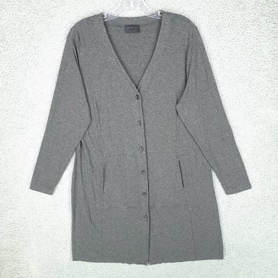 Q neel Shirt Dress Womens Large Gray Button Up Long Sleeve Pockets V Neck Tunic