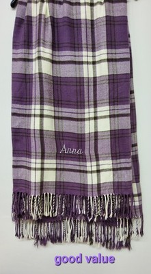 Lands End Home Überwurf Lavendel & Off White Karomuster ANNA bestickt