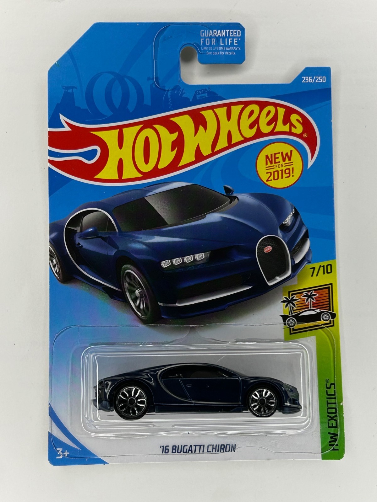 Hot Wheels 2019 M/L #236/250 '16 Bugatti Chiron 7/10 HW Exotics blue New Nip