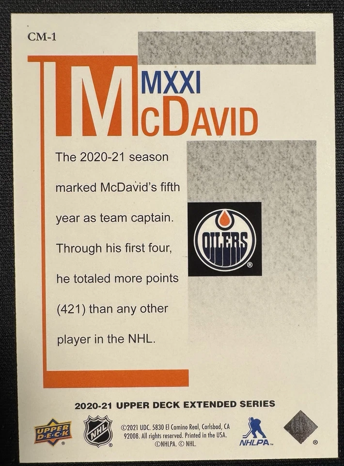 2020-21 CONNOR MCDAVID Upper Deck Extended Series MMXXI Silver /100 #CM-1 - Image 2 of 2