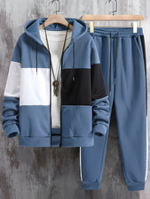 Men's Brand New 2PC set Zippered Hooded Sweatshirt and Pants Track Suit, Active
