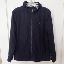 Boy's Polo Ralph Lauren Y2K Blue Hooded Jacket Size L 14-16 Full Zip Red Pony