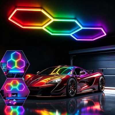 3HEX RGB LED Hexagon Garage Lights Car Detailing Shop Light for Garage Workshop