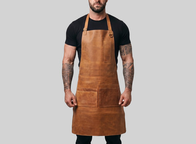 Handmade Leather BBQ Apron Unisex Woodworking Craft Welding Work Apron Pockets