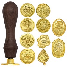 Wax Seal Stamp Kit, 10 Pcs Wax Seal Stamp Heads with a Wooden Handle for Wedd...