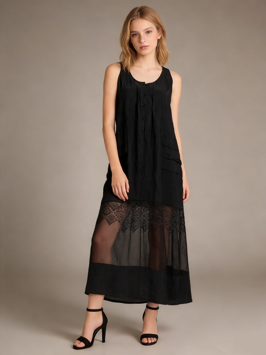 johnny was black dress Women's Workshop Paisley Tiered Tassel Silk Dress W37024