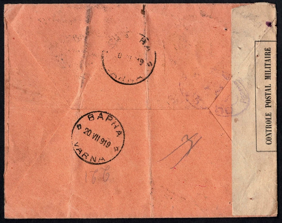Bulgaria 1919 Registered Cover, Varna to Switzerland, Military Censor, Rare - Image 3 of 3